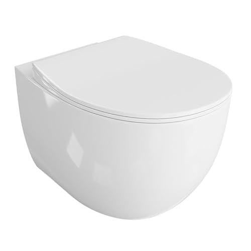 LAVITA Wand-WC Mondo | Hänge Toilette | Toilettendeckel mit Absenkautomatik & Metallscharniere | Toiletten Spülrandlos Hängend | Toilettenbecken | 375x500x380 mm | Weißer Glanz von lavita