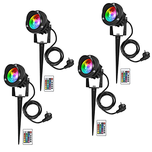 4 Stücke LED Gartenleuchte RGB mit Erdspieß,LED Gartenlampe 10W 1000LM led strahler außen IP65 von ledmo