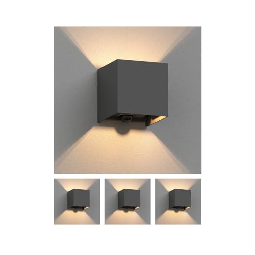 ledscom.de 4 Stück Wandleuchte CUBEL für außen, IP65, Up-/Downlight, Bewegungsmelder, anthrazit matt, eckig, 1x G9 max. 10W von ledscom.de