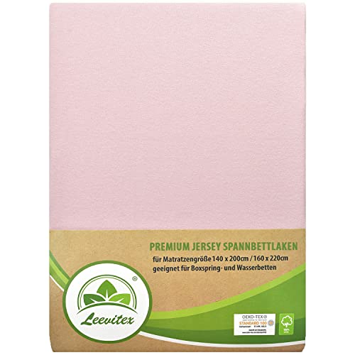 Premium Spannbettlaken, extra schwer und dick, 97% Mako-Jersey-Baumwolle und 3% Elasthan, auch Boxspringbett geeignet, 140 x 200-160 x 220 cm, Rosa von leevitex