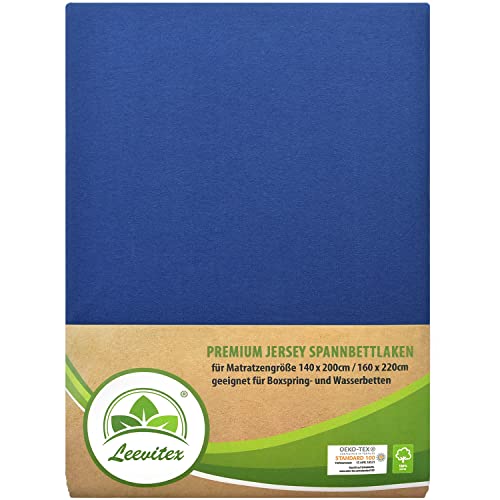 Premium Spannbettlaken, extra schwer und dick, 97% Mako-Jersey-Baumwolle und 3% Elasthan, auch Boxspringbett geeignet, 140 x 200-160 x 220 cm, Royalblau/Königsblau von leevitex