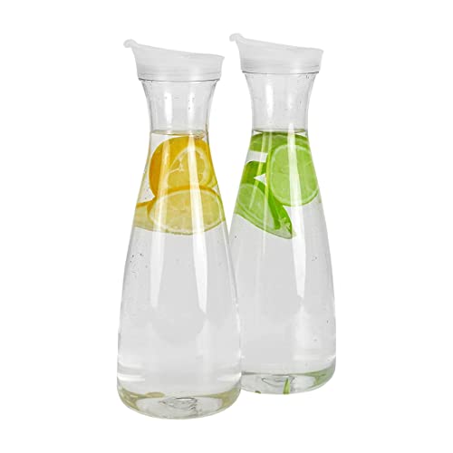 lehua 2 StüCke 1L Kunststoff Wasser Karaffen mit WeißEn Flip Tab Deckeln - Lebensmittelechte und Recycelbare Bruchsichere KrüGe - Saftglas von lehua