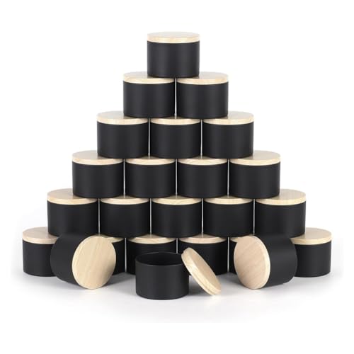 lehua 24Er-Pack Schwarze 4-Unzen-Kerzendosen mit Deckel, 4-Unzen-KerzengläSer Zur Herstellung Von Kerzen im GroßEn Mengen von lehua