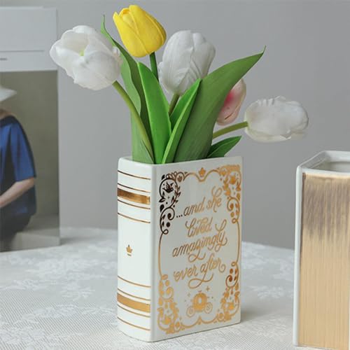 Keramik Book Vase, Buchvase Für Blumen, Bücherform Dekorative Vase Keramik Buch Vasen Niedliche Bücherregal Dekoration Aesthetic Room Decor Moderne Schicke Vase Für Heimdekoration Wohnzimmer von lembrd