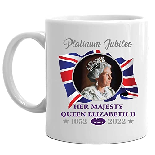 lembrd Queen Elizabeth II Gedenkbecher Queen Elizabeth II Platinum Jubilee 2022 Souvenir Tasse 400 Ml Handgefertigte Keramiktasse Queen Elisabeth II United Kingdom England Großbritannien Kaffee Tasse von lembrd