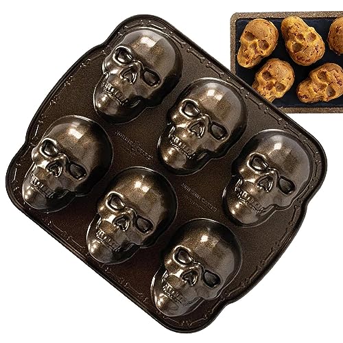 lembrd Totenkopf Silikonform Halloween Backform Kuchenform Silikon Muffinform DIY 3D Skelett Eiswürfelformen Aluminium Skull Cakelet Pan Für Eiswürfel, Gelee, Seife, Schokolade, Kerze, Süßigkeiten von lembrd