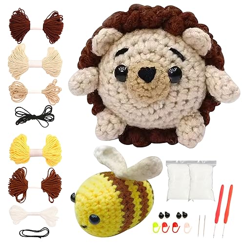 lemgyiamz Anfänger Häkelset Häkeln Häkelgarn Set - Häkeltiere Stricken Diy Puppe Tier Igel Biene Häkelnadel Mit Englisch Tutorial Materialpaket Handgemachte Wolle Dekoration Als Geschenk Erhältlich von lemgyiamz