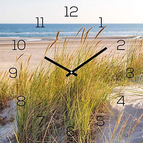 Wanduhr Glas 30x30cm Strand Meer Düne Glasuhr Uhr Glasbild Natur Bild Urlaub Wanddeko von levandeo