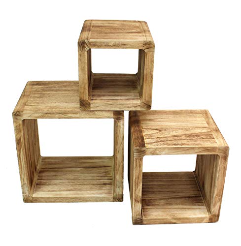 levandeo 3er Set Regal-Cube 44x35cm Holzregal Holz Board Used-Design Würfelregal Natur Regalwürfel von levandeo