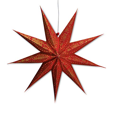 levandeo Leuchtstern mit 9 Zacken in rot Gold 60cm Papiertstern Weihnachtsstern inklusiv Kabel mit Schalter 3,5 Meter von levandeo