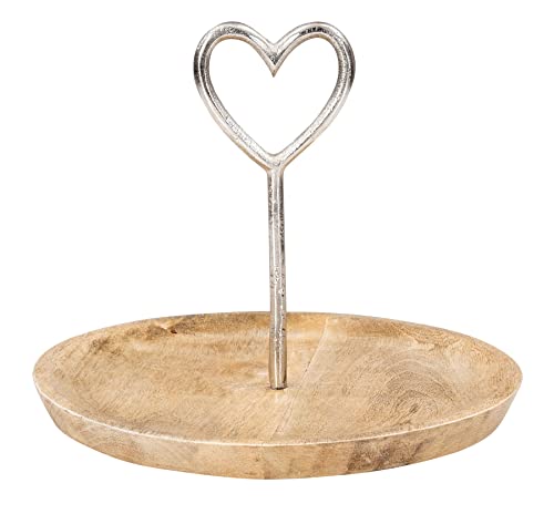 levandeo Teller Holz Ø25cm Metall Herz Mangoholz Tischdeko Servierplatte Etagere Natur Deko Tischdeko Wohndekoration von levandeo