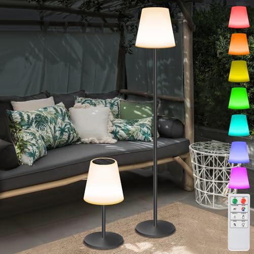 light to hope Solar LED Stehlampe Dimmbar, Solar und USB Aufladbar Outdoor Stehlampe mit Lichtsensor, Warmweiß und RGB Akku Solarlampen Kabellos für Innen, Außen, Wasserdicht, Terrassen, Garten von light to hope