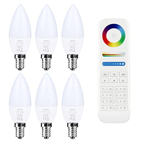 lighteu®, 6x 4W E14 Milight Miboxer Kerzenlampe WiFi 2.4G RF Fernbedienung RGBCCT LED Lampenlichter mit 8 Zonen Fernbedienung (6X fut108 + fut089) von lighteu