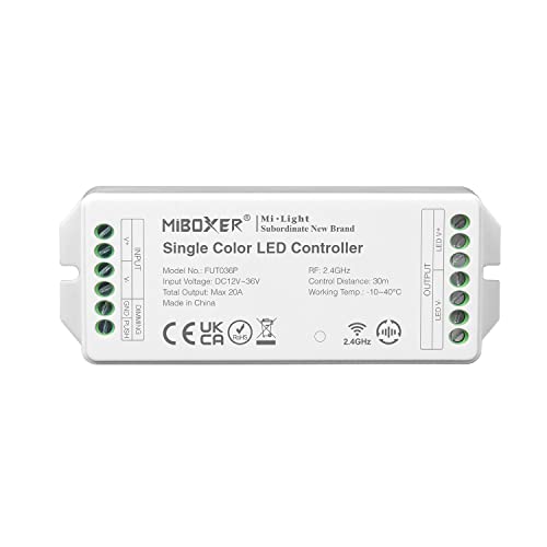 LIGHTEU®, Milight Miboxer 2.4 GHz einfarbiger Dimmer LED Streifen Controller DC12V-36V max. 20 A PWM Push Dimmer mit Hoch/Niederfrequenzunterstützung, FUT036P von lighteu