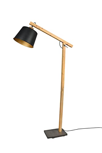 lightling Herbert Stehleuchte, Stehlampe mit Schirm in Metall schwarz Korpus aus Holz, exkl. 1 x E27 max. 60 Watt, Kabelfarbe schwarz, Fußschalter, Höhe: 156 cm von lightling