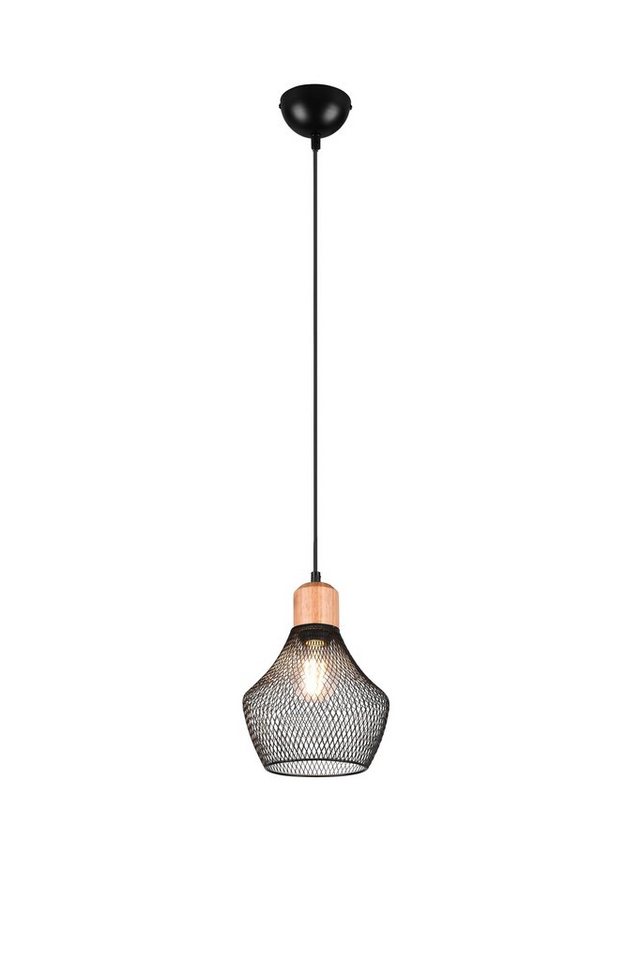 lightling Pendelleuchte Valentina, ohne Leuchtmittel, moderne Korblampe mit Schirm aus Drahtgeflecht und Holzelementen von lightling