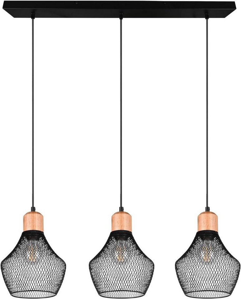 lightling Pendelleuchte Valentina, ohne Leuchtmittel, moderne Korblampe mit Schirmen aus Drahtgeflecht und Holzelementen von lightling