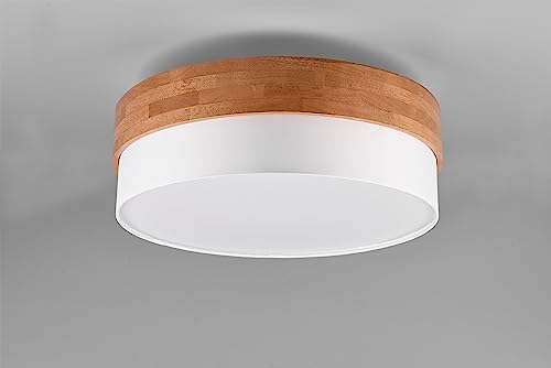 lightling Sea Deckenleuchte, Modern, Ø 50 cm, Höhe: 22 cm, Stoffschirm weiß, Korpus Holz, Metall, ohne Leuchtmittel, E14, max: 40W von lightling