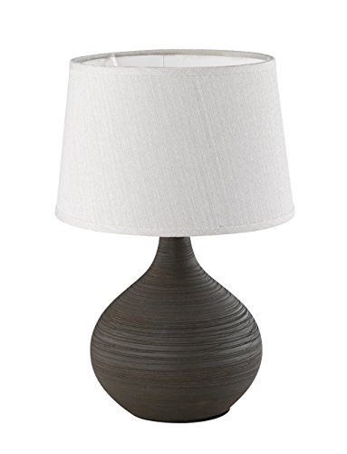 lightling Tischlampe Beate mit Keramikfuß, Tischleuchte 1 x E14 max. 40W, Durchmesser 20, Höhe: 29 cm, braun und Stoffschirm in cappuccino von lightling