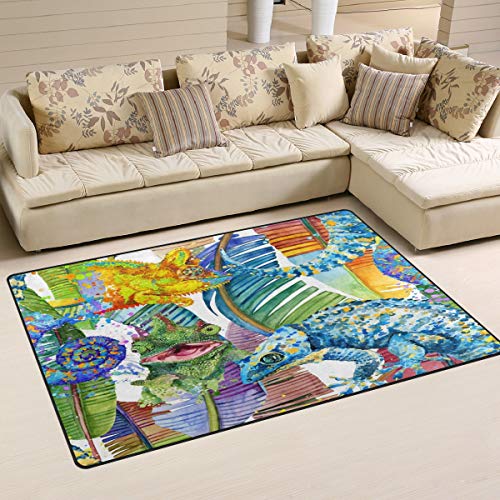 linomo Area Rug Teppich Tropisch Blätter Chamäleon Eidechse Boden Teppiche Fußmatte Wohnzimmer Wohnkultur,Teppiche Flächenmatten für Kinder Jungen Mädchen Schlafzimmer 60 x 39 Zoll von linomo