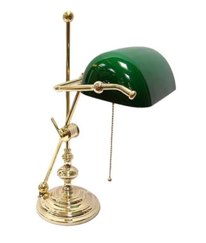 Bankerlampe, Schreibtischlampe, Edle schwere Tisch Lampe, Messing, Grüner Schirm von linoows