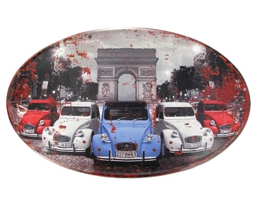 Blechschild, Oval Reklameschild Citroen 2CV in Paris, Auto Wandschild 34x56 cm von linoows