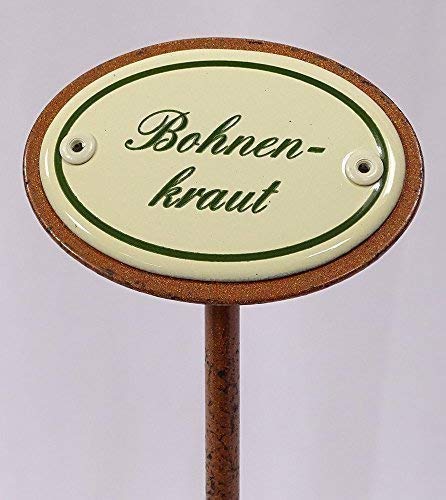 linoows Kräuterschild Kräuterstecker Emaille, Bohnenkraut, Erdspieß 25 cm von linoows