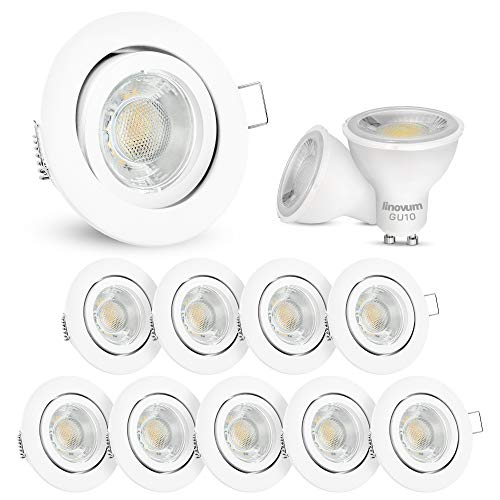 linovum 10er Set LED Decken Einbauspot rund schwenkbar weiß - inkl. LED GU10 6W neutralweiß 230V - Deckeneinbaustrahler LED 10 Stück von linovum