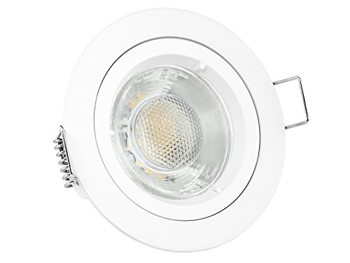 linovum LED Einbaustrahler weiß lackiert matt rund warmweiß 6W 230V Einbauleuchte Anschluss ohne Trafo inkl. GU10 Fassung von linovum