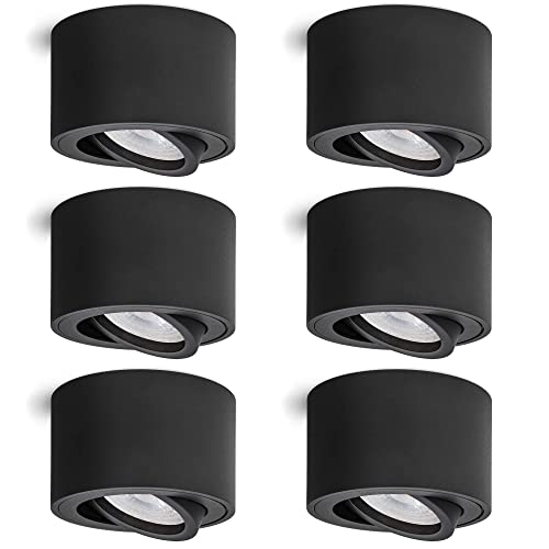 linovum 6 Stück LED Aufbauspot SMOL schwarz - flach & schwenkbar - Aufputzleuchte Deckenspot inkl LED Modul 4W warmweiß 230V von linovum