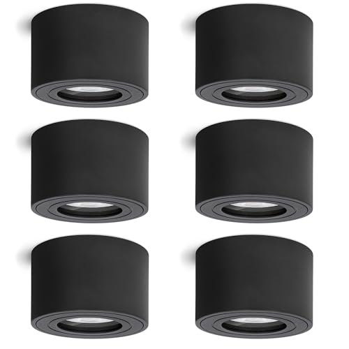 linovum 6 Stück Aufbauleuchte SMOL-W flach IP44 in matt schwarz & rund - Decken Aufbaulstrahler mit Ø 80 mm inkl. 5W LED Leuchtmittel neutralweiß von linovum