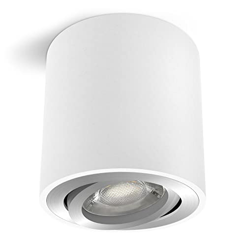 linovum CORI Deckenstrahler Aufbau LED in weiß silber & schwenkbar - mit LED GU10 Lampe 2W warmweiß 230V - runder Aufbauspot von linovum