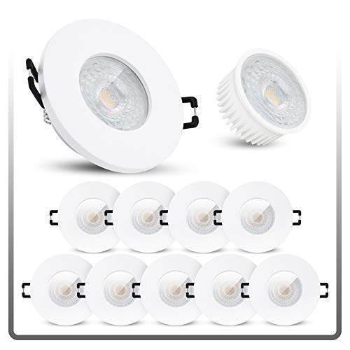 linovum ISAWO Einbaustrahler Bad IP65 mit LED Leuchtmittel 10 Stück - 5W neutralweiß 230V - Badeinbaustrahler flach weiß rund von linovum