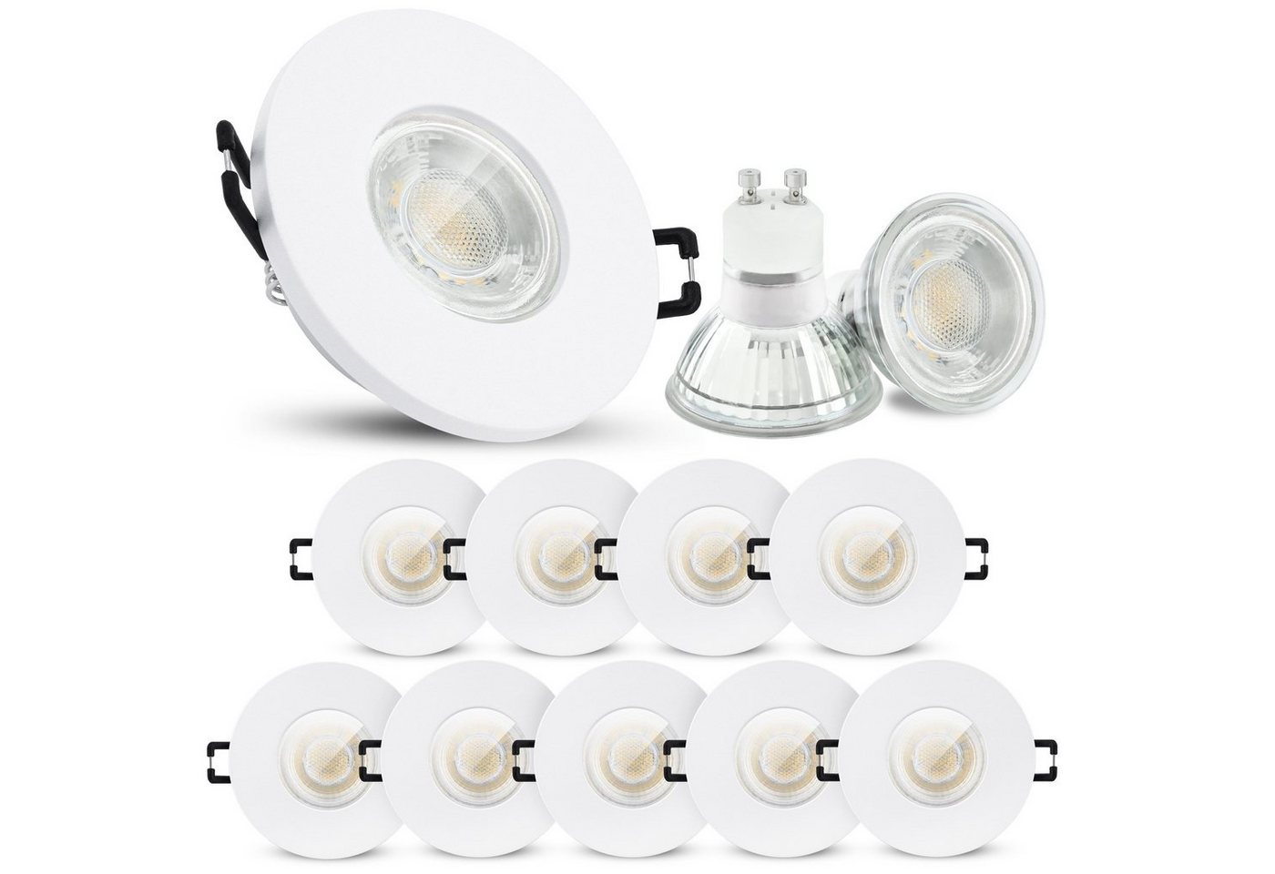 linovum LED Einbaustrahler 10er Set LED Einbaustrahler IP65 warmweiss GU10 2W 230V - Einbauspot, Leuchtmittel inklusive, Leuchtmittel inklusive von linovum