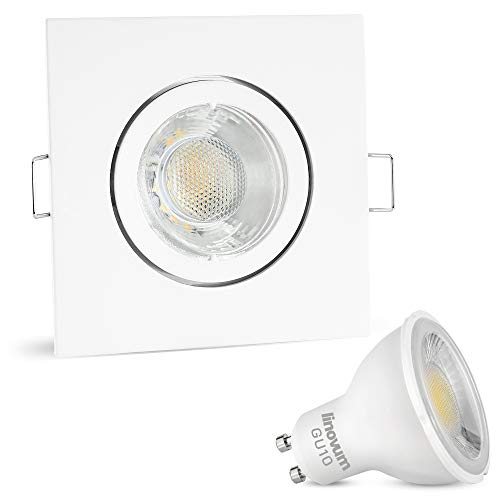 linovum LED Einbaustrahler 230V eckig weiß schwenkbar - Einbauspot Strahler mit 2W GU10 Lampe warmweiß mit Fassung ohne Trafo von linovum