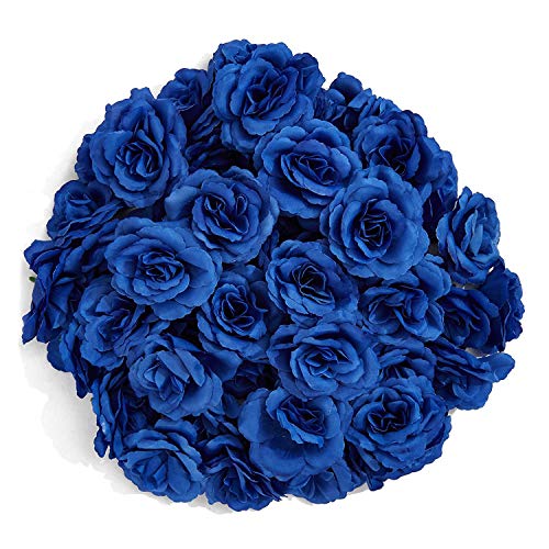 linsan Seide Rose Blumen KöPfe, 50 StüCk für Hut Kleidung Album Dekoration, (Dunkel Blau) von linsan