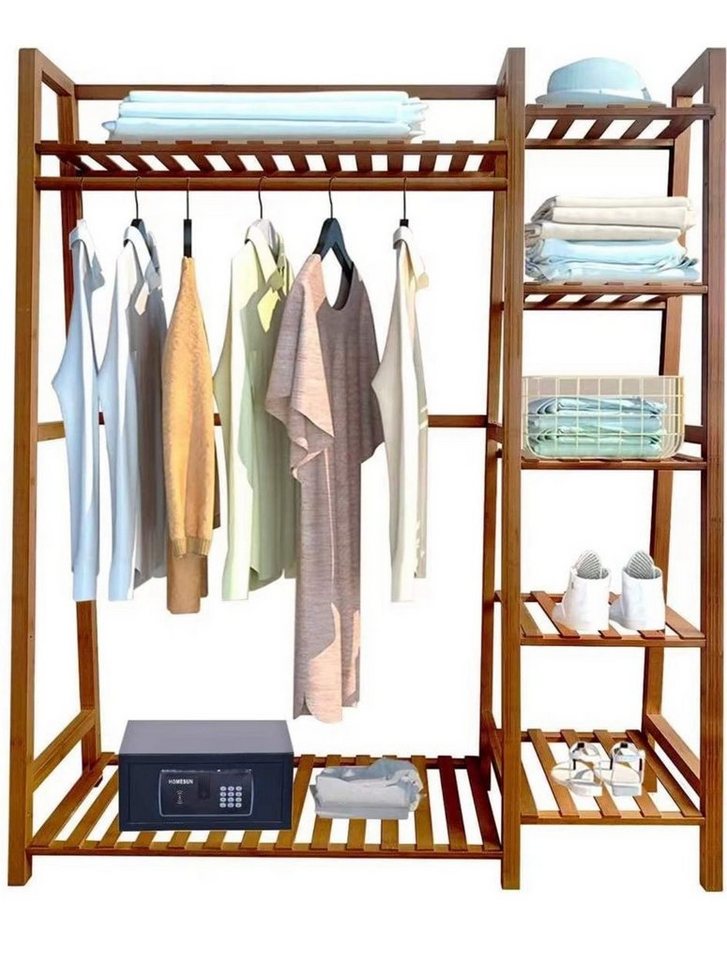 Kleiderschrank Bambus Multifunktionale Schlafzimmergarderobe Kleiderständer mit 7 Ablagen (110 x 36x 140 cm) von little dove