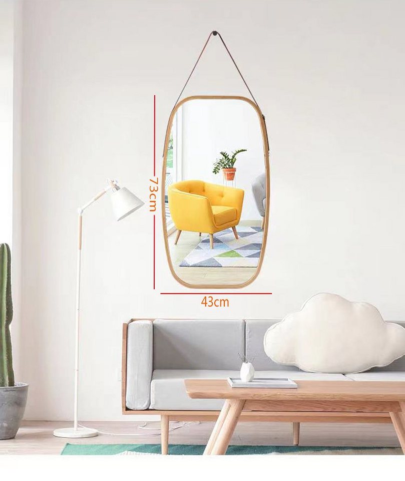 Wandspiegel Wandspiegel, Rahmen aus Bambus, Deko Spiegel mit verstellbarem Riemen, Flurspiegel von little dove