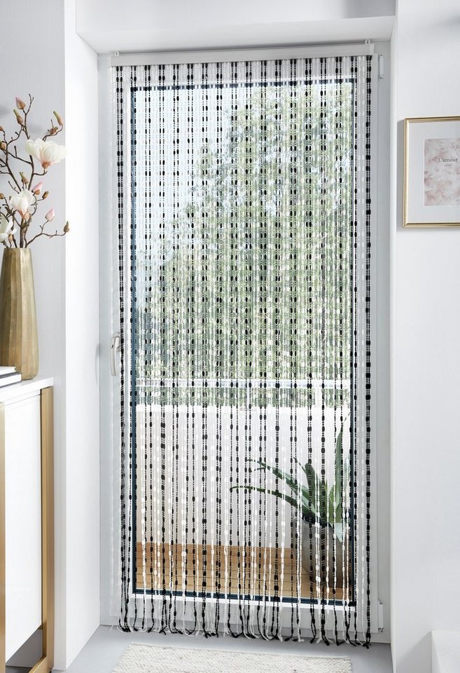 Türvorhang Pearl, locker, Hakenaufhängung (1 St), halbtransparent, Kunststoff, transparent/schwarz, 72 Stränge von locker