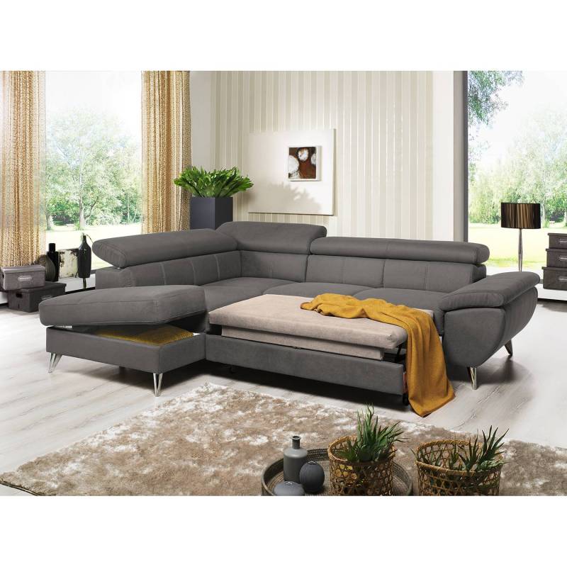 loftscape Ecksofa Hodge Fango Echtleder 260x75x207 cm mit Schlaffunktion und Bettkasten von loftscape