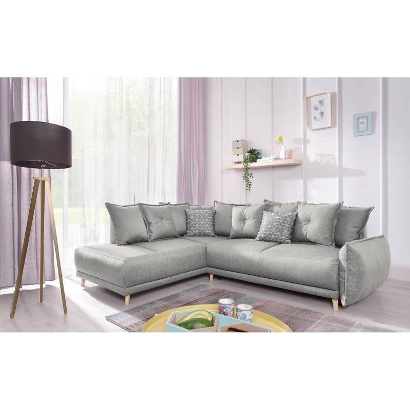 loftscape Ecksofa Panica I Silbergrau Webstoff 236x90x203 cm mit Schlaffunktion und Bettkasten von loftscape