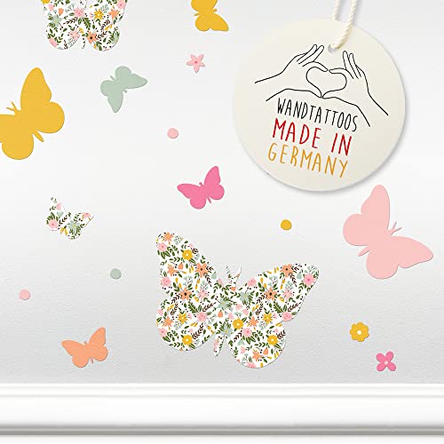 LOVELY LABEL Wandtattoo Sticker Kinderzimmer - 44 Wandsticker für Kinderzimmer Deko - Babyzimmer Wandaufkleber Mädchen Junge - Aufkleber LITTLE FLOWERS Rosa/Grün/Orange von lovely label