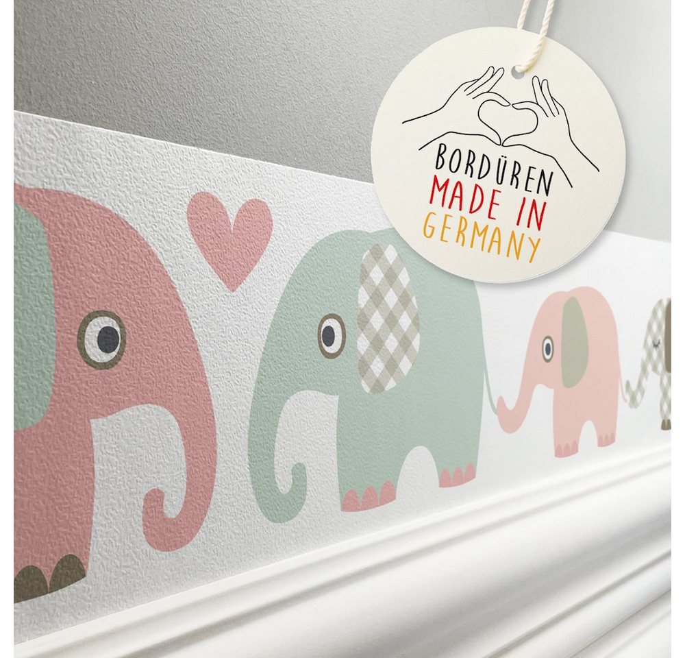 lovely label Bordüre Elefanten taupe/mint - Kinderzimmer Wanddeko, selbstklebend von lovely label