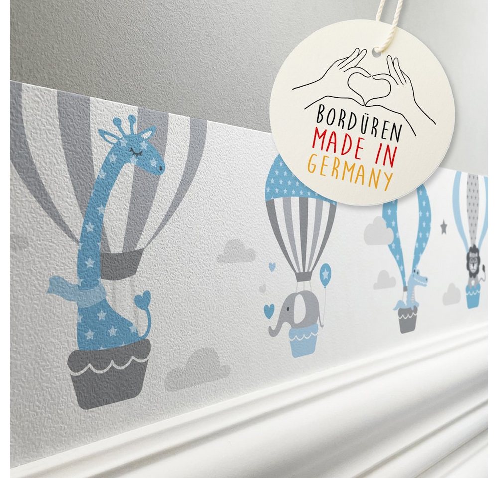 lovely label Bordüre Heißluftballons blau/grau - Wanddeko Kinderzimmer, selbstklebend von lovely label