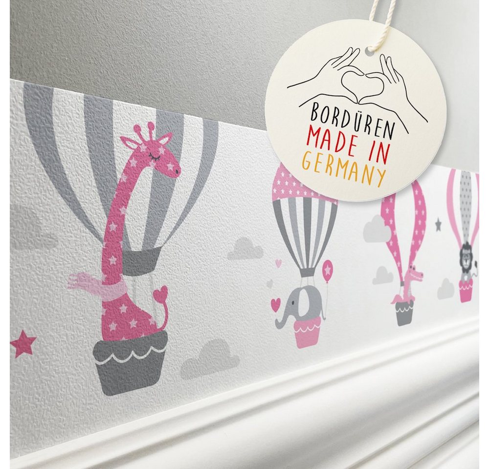 lovely label Bordüre Heißluftballons rosa/grau - Wanddeko Kinderzimmer, selbstklebend von lovely label