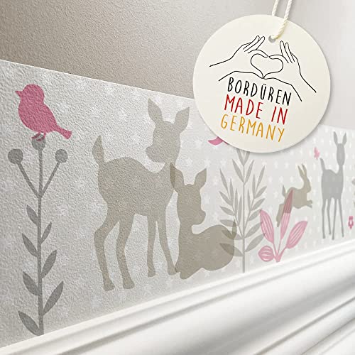 lovely label Bordüre selbstklebend HÄSCHEN & REHE ROSA BEIGE - Wandbordüre Kinderzimmer Babyzimmer mit Hase & Reh Waldtiere - Wandtattoo Schlafzimmer Mädchen – Wanddeko Baby Kinder von lovely label