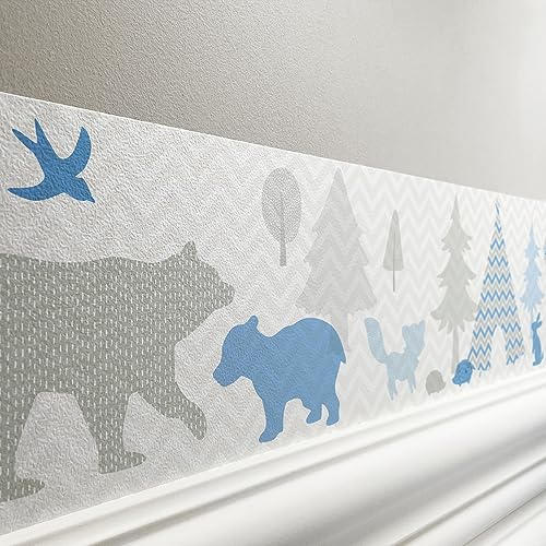 lovely label Bordüre selbstklebend INDIANERTIERE BLAU GRAU - Wandbordüre Kinderzimmer Babyzimmer mit Bär Indianer Zelt - Wandtattoo Schlafzimmer Junge – Wanddeko Baby Kinder von lovely label