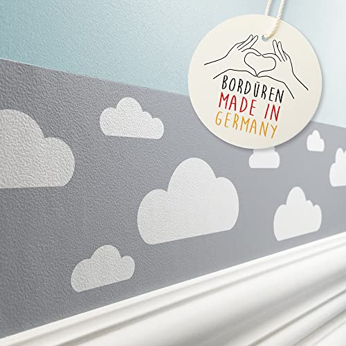 lovely label Bordüre selbstklebend Wolke GRAU - Wandbordüre Kinderzimmer Babyzimmer mit Wolken - Wandtattoo Schlafzimmer Junge – Wanddeko Baby Kinder von lovely label