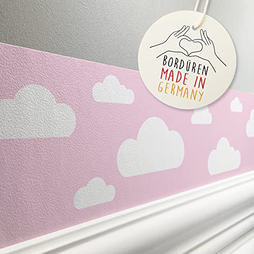 lovely label Bordüre selbstklebend WOLKE ROSA - Wandbordüre Kinderzimmer Babyzimmer mit Wolken - Wandtattoo Schlafzimmer Mädchen – Wanddeko Baby Kinder von lovely label
