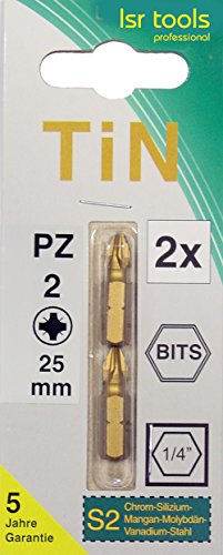 LSR TOOLS Schraubklingen-Bits PZ 1-TiN, 25 mm, 2 Stück, 1106635 von lsr tools